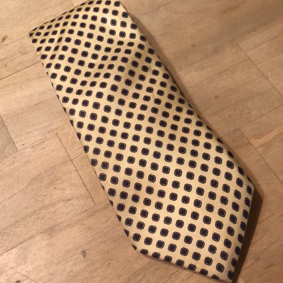 Vtg RALPH LAUREN 100% Silk  Necktie Luxe Designer Yellow Blue Diamond USA Made - Picture 5 of 16